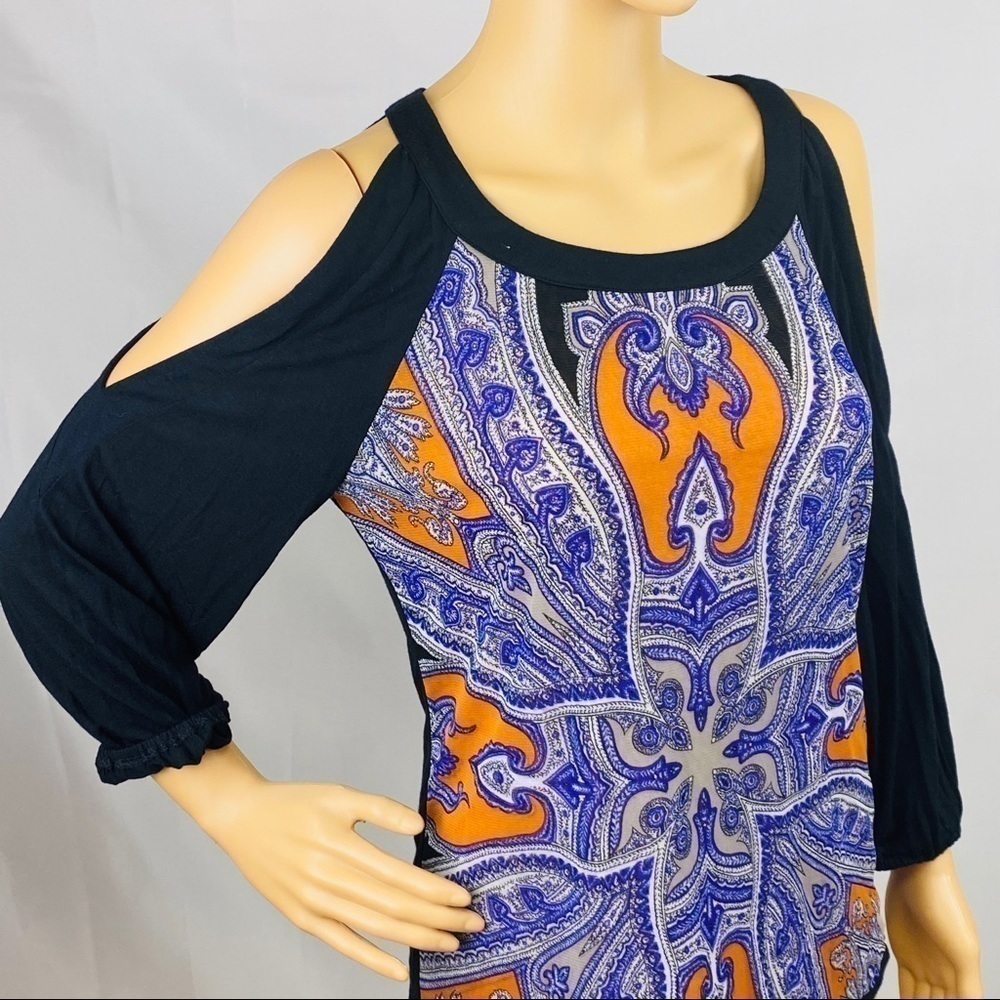 INC Cold Shoulder Top Black Sleeves and Back
